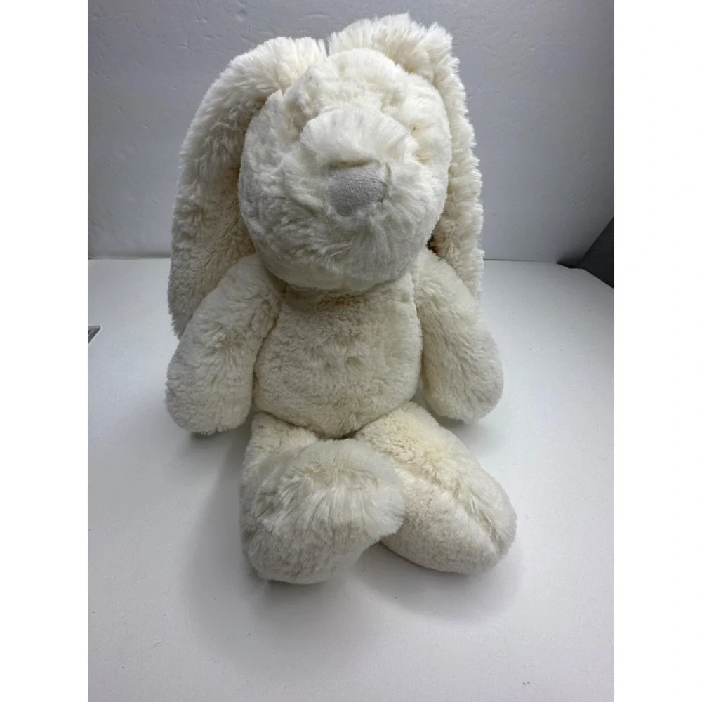Brookstone Bunny Rabbit Plush NAP stuffed Animal White Pink Embroidered 14